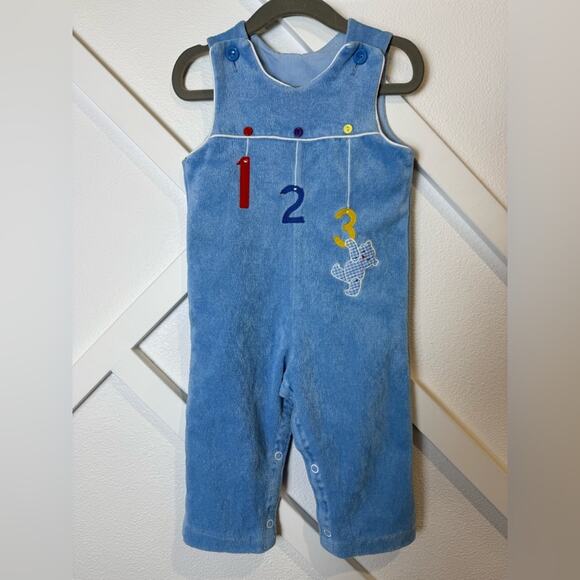Vintage Thomas Baby Overalls Romper Blue With Numbers And Bear Size 18 Month - Picture 1 of 7